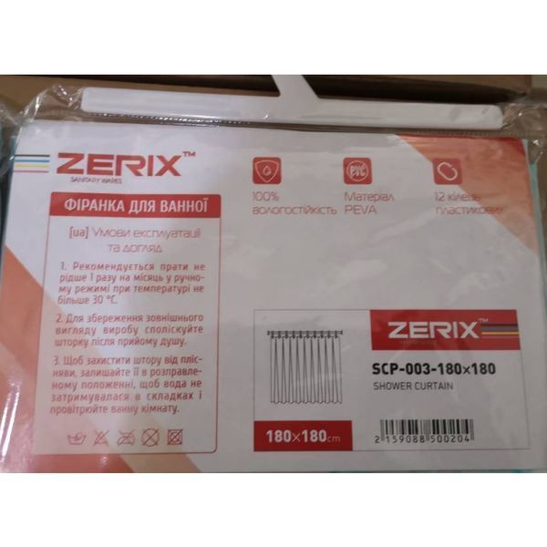 Шторка для ванной Zerix SCP-003-180x180 из PEVA (полиэтиленвинилацетата) (Узор "Капли") (ZX5002) ZX5002 фото