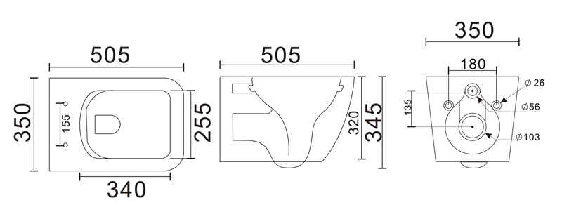 Унитаз подвесной Mixxus Premium QUADRO-0305-R GRAY 510x350x345mm система смыва RIMLESS (MP6656) MP6656 фото