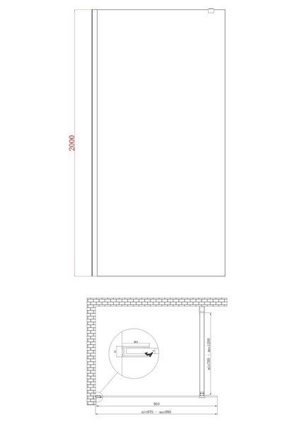 Душевая перегородка Koer SR SP01-100x200-TR-01 Walk-In прозрачное стекло Easy Clean 8мм, хром (KR5393) KR5393 фото