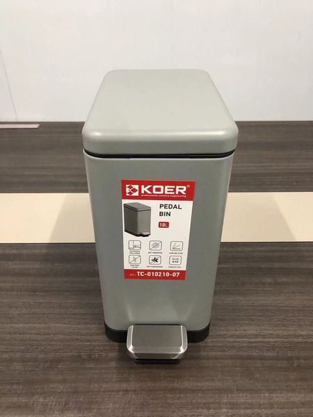 Мусорное ведро с плавным закрытием прямоугольное Koer TC-010210-07 10 л цвет серый (KR5599) KR5599 фото
