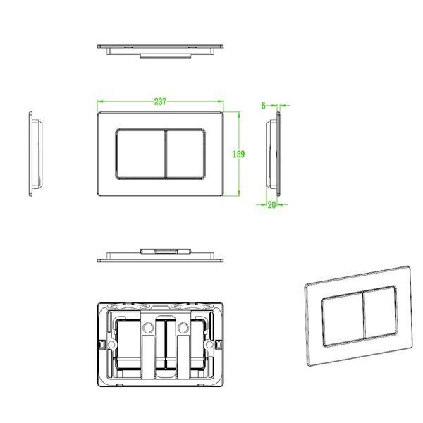 Панель смыва Koer KT-0612-12 240x160x10mm из нержавеющей стали, кнопка квадратная (цвет матовое золото) (KR6121) KR6121 фото
