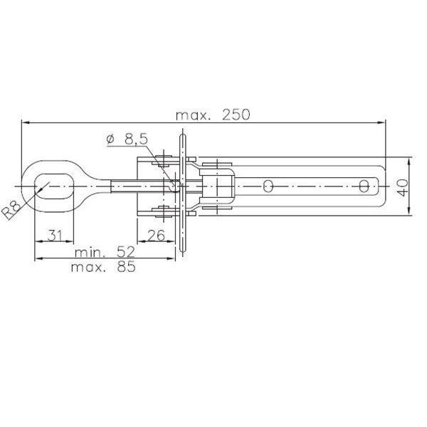 Замок бортовий причепа Winterhoff BV 40-1 довжина 250 мм (1860029) 1860029 фото