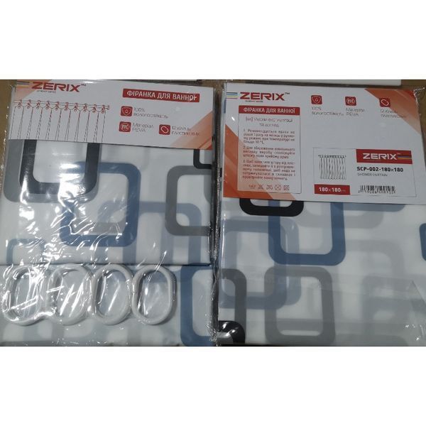 Шторка для ванної Zerix SCP-002-180x180 з PEVA (поліетиленвінілацетату) (Візерунок "Квадрати" синьо-блакитні) (ZX5001) ZX5001 фото