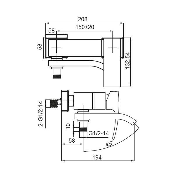 Змішувач для ванни з коротким зливом Koer KB-41007-01 (Колір хром) (KR3454) KR3454 фото