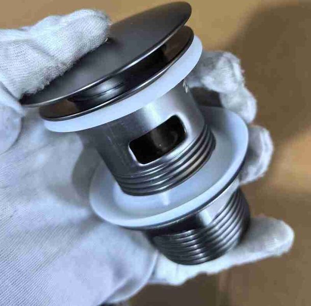 Донный клапан для раковины с переливом Zerix BV-09 GRAY 1 1/4" автоматический Click-Clack (Цвет графит) (MY0415) MY0415 фото