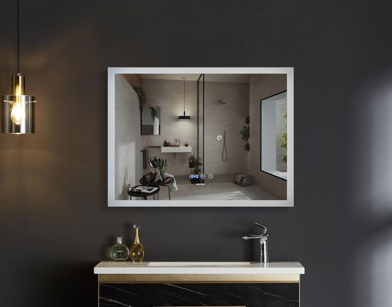 Зеркало Mixxus FLAT MR04-80x60 с Led Touch, Anti-fog, димером, регулятором яркости, часами (MI6928) MI6928 фото