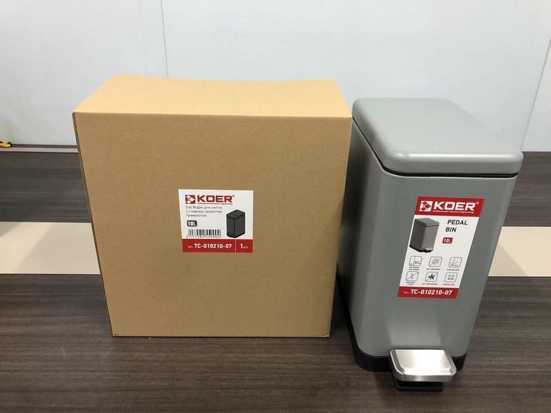 Мусорное ведро с плавным закрытием прямоугольное Koer TC-010210-07 10 л цвет серый (KR5599) KR5599 фото