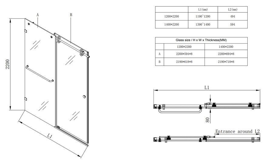 Дверь в нишу Koer SR SD06-120x220-TR-01 прозрачное стекло Easy Clean 8мм, хром (KR5367) KR5367 фото