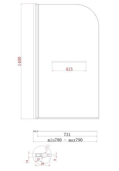 Шторки стеклянные на ванну Koer SR BS02-80x140-TR-01 прозрачное стекло 6мм, хром (KR5401) KR5401 фото