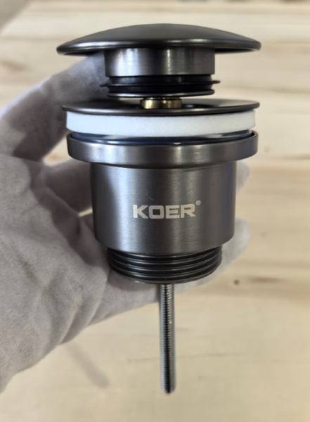 Донний клапан для раковини універсальний (з/без переливу) Koer PW-01-07 автоматичний (Click-Clack) (Колір графітовий) 1 1/4'' (KR3404) KR3404 фото