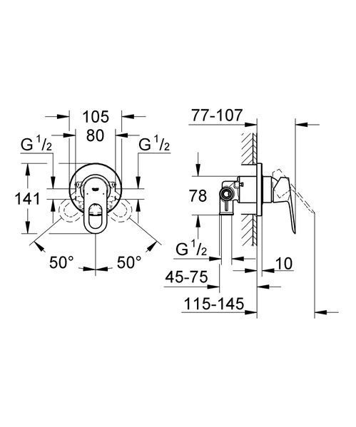 Смеситель скрытого монтажа для 1 потребителя Grohe BauLoop (29042000) 29042000 фото