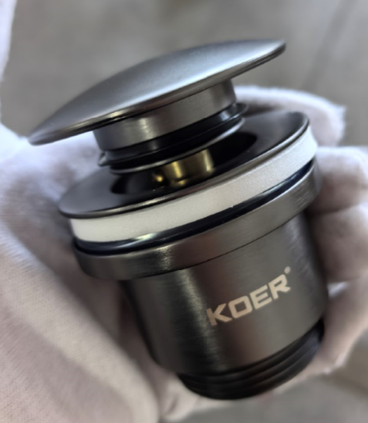 Донний клапан для раковини універсальний (з/без переливу) Koer PW-01-07 автоматичний (Click-Clack) (Колір графітовий) 1 1/4'' (KR3404) KR3404 фото