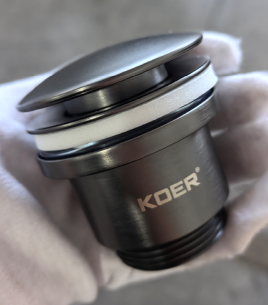 Донний клапан для раковини універсальний (з/без переливу) Koer PW-01-07 автоматичний (Click-Clack) (Колір графітовий) 1 1/4'' (KR3404) KR3404 фото