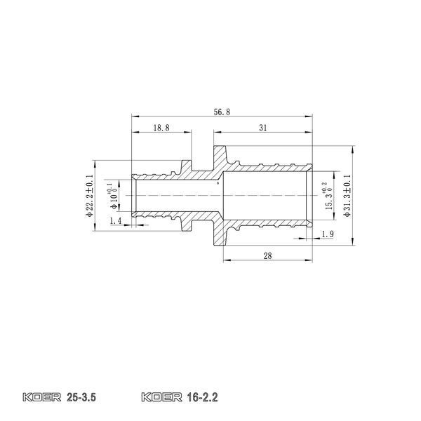 Муфта соединительная переходная Koer KA.С16-25 - 16(2.2mm) x 25(3.5mm) (KR4859) KR4859 фото