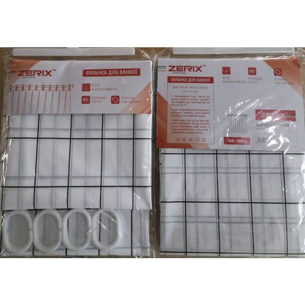Шторка для ванної Zerix SCP-011-180x180 з PEVA (поліетиленвінілацетату) (Візерунок "Клітина" біла) (ZX6084) ZX6084 фото