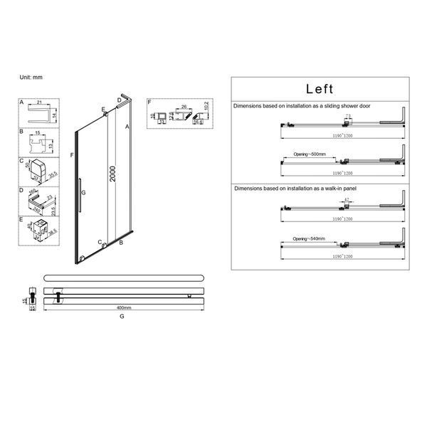 Дверь в нишу Walk-In раздвижная Koer SR SD07-120x200-L-TR-12 прозрачное стекло Easy Clean 8мм Матовое золото (KR5687) KR5687 фото