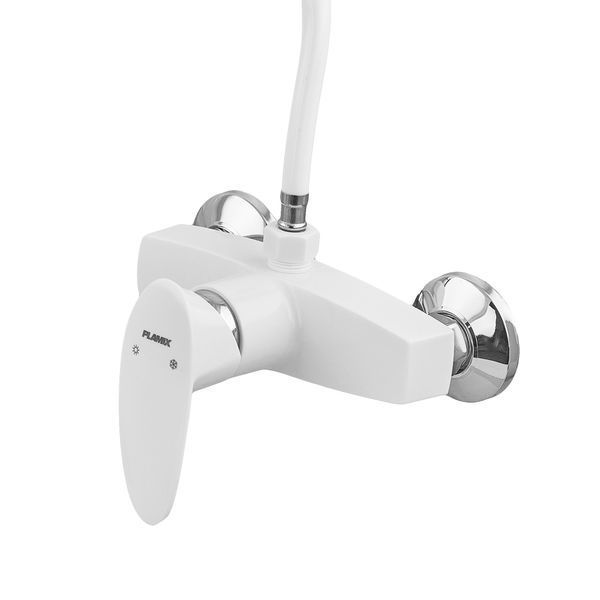 Змішувач для душової кабіни Plamix Cezar-003 SET White (з шлангом, лійкою та кронштейном) (PM0665) PM0665 фото