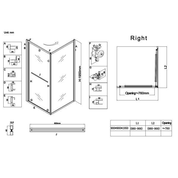 Душевая кабина без поддона Koer SR SC09-90x90x200-R-TR-12 прозрачное стекло Easy Clean 6мм Матовое золото (KR5771) KR5771 фото