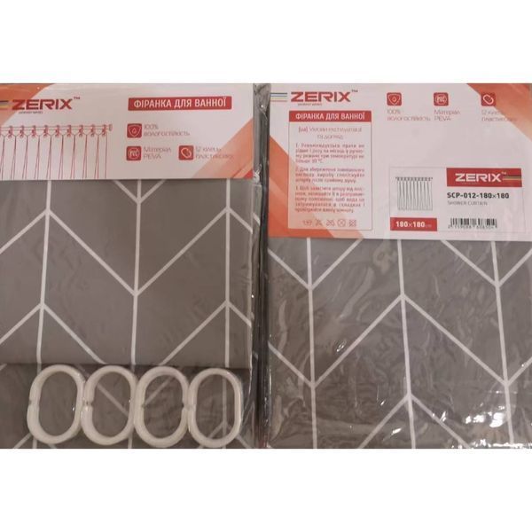 Шторка для ванної Zerix SCP-012-180x180 з PEVA (поліетиленвінілацетату) (Візерунок "Зигзаг" сірий) (ZX6085) ZX6085 фото