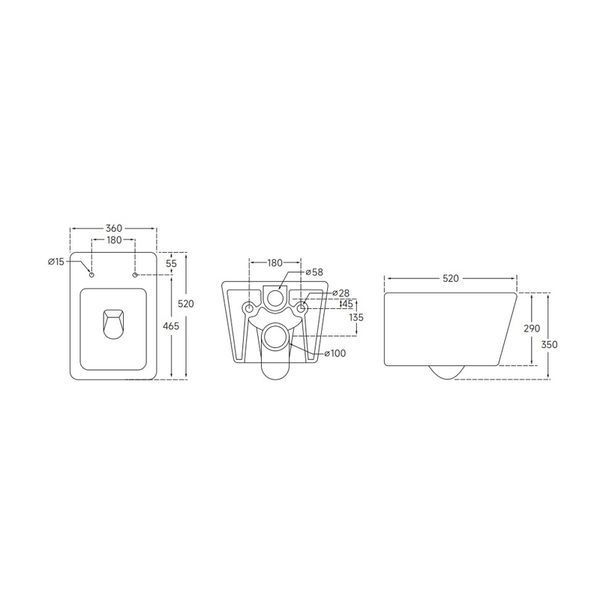 Унітаз підвісний Mixxus QUADRO-0304-R 520x360x365mm, система змиву RIMLESS (MI6707) MI6707 фото