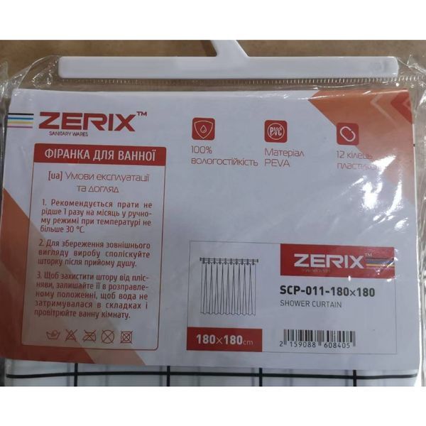 Шторка для ванної Zerix SCP-011-180x180 з PEVA (поліетиленвінілацетату) (Візерунок "Клітина" біла) (ZX6084) ZX6084 фото
