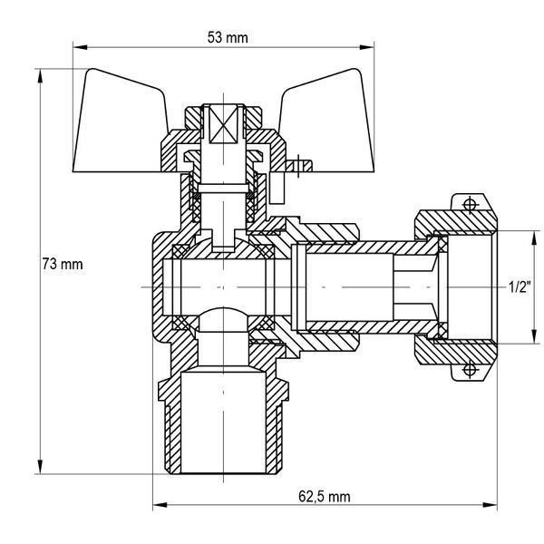 Кран з накидною гайкою 1/2" ГШМ газ кутовий Koer KR.221.G (KR0168) KR0168 фото