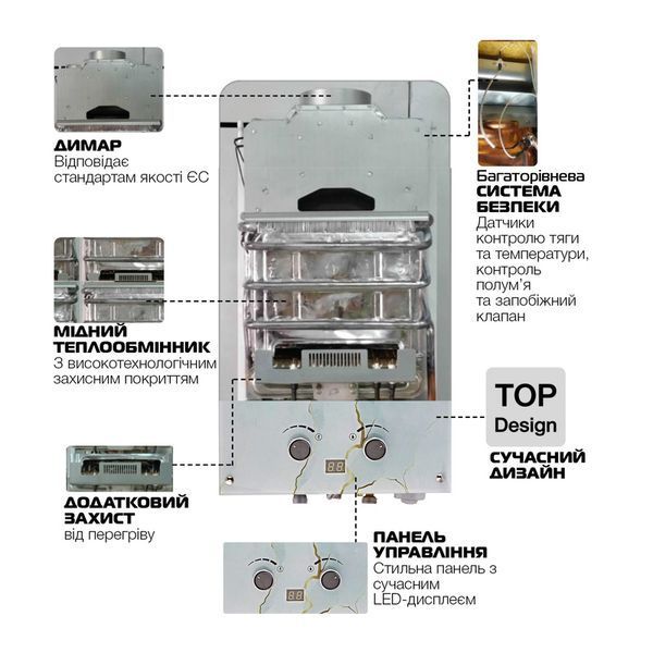 Газовая колонка MIXXUS GWH-0510 BASIC GLASS дымоходная 10 л/мин (панель из стекла с рисунком) (WH0026) WH0026 фото