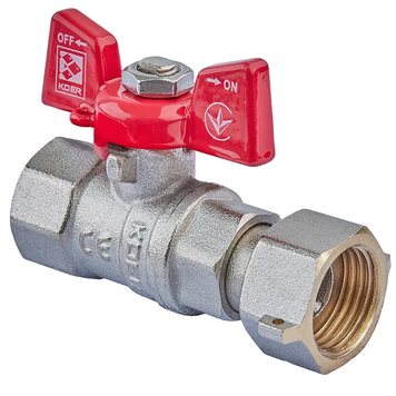 Кран кульовий Koer KR.222 - 1/2" FF ГГМ з накидною гайкою, ручка "метелик" червона (KR4769) KR4769 фото