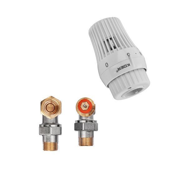 Комплект для подключения радиатора Koer SET-23 - 1/2'' угловой с термоголовкой, кликовый крепеж (KR5284) KR5284 фото