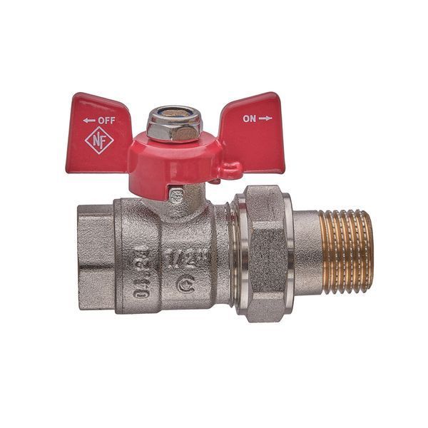 Кран с американкой Nolf classic NFC.921-06-1/2" FM ГШМ, ручка "бабочка" красная (NF3150) NF3150 фото