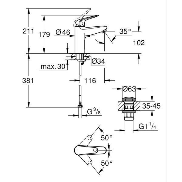 Однорычажный смеситель для раковины M-Size Grohe Euroeco (24267001) 24267001 фото