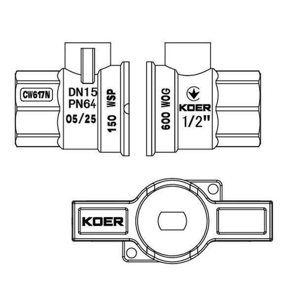Кран кульовий ГШМ Koer Extreme KE.218-15 - 1/2" FM ручка "метелик" червона (KR5759) KR5759 фото