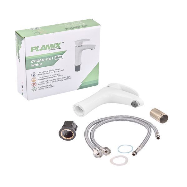 Смеситель для умывальника Plamix Cezar-001 SET White (с подводом) (PM0661) PM0661 фото