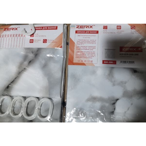 Шторка для ванной Zerix SCP-019-240x200 из PEVA (полиэтиленвинилацетата) (Узор "Мрамор") (ZX6092) ZX6092 фото