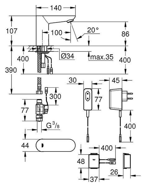 Монокран на одну воду сенсорний Grohe Euroeco Cosmopolitan E Bluetooth (36409000) 36409000 фото