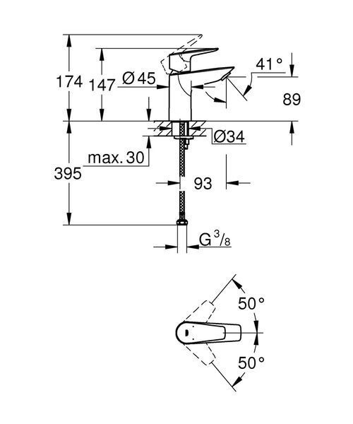 Одноважільний змішувач для раковини без донного клапана S-Size Grohe BauEdge New (23330001) 23330001 фото