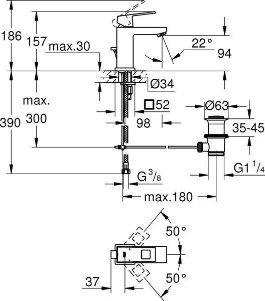 Смеситель для умывальника с дон. клапаном Grohe Eurocube (23127000) 23127000 фото