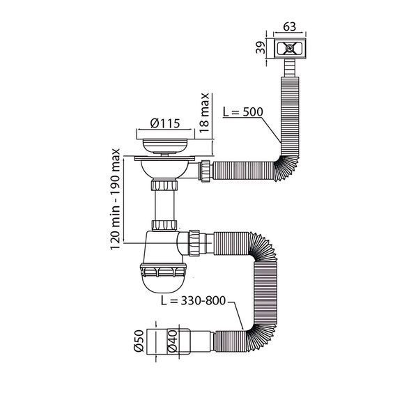 Сифон для кухни Mixxus SK-02-A 3 1/2"x40 с нержавеющей сеткой, гибким прямоугольным переливом (MI8194) MI8194 фото