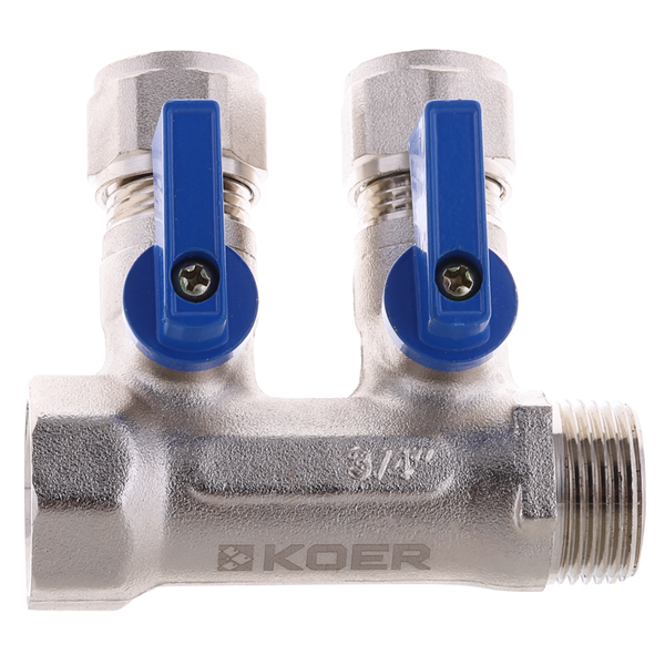 Коллектор с шаровыми кранами и фитингом Koer KR.1125-2 3/4&rdquo;x2 ways (KR2835) KR2835 фото