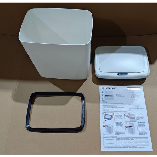 Мусорное ведро сенсорное прямоугольное Mixxus WAVE-TC0110 White 10 л цвет белый (MI7073) MI7073 фото
