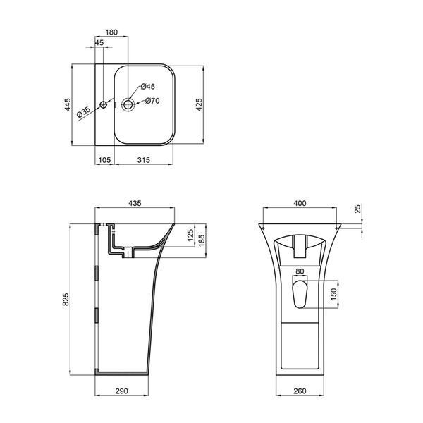 Раковина моноблок Mixxus BEVEL-1101 з отвором під змішувач та переливом 450х435х835mm (MI6697) MI6697 фото