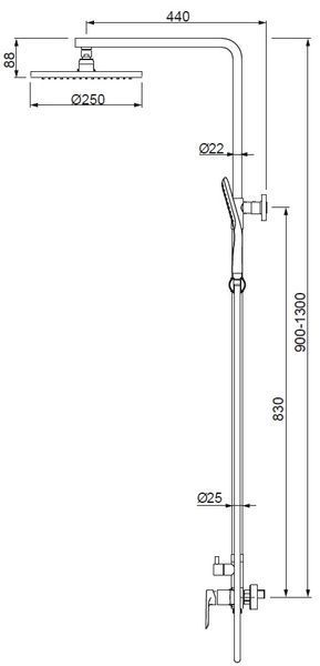 Душевая колонна со смесителем Koer KB-52028-12, 2 функции (KR5311) KR5311 фото