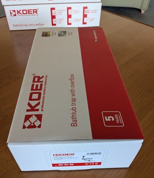 Сифон для ванны Koer BD-04-05 ПОЛУАВТОМАТИЧЕСКИЙ с переливом, без ревизии (Цвет черный) 1 1/2'' (KR5443) KR5443 фото