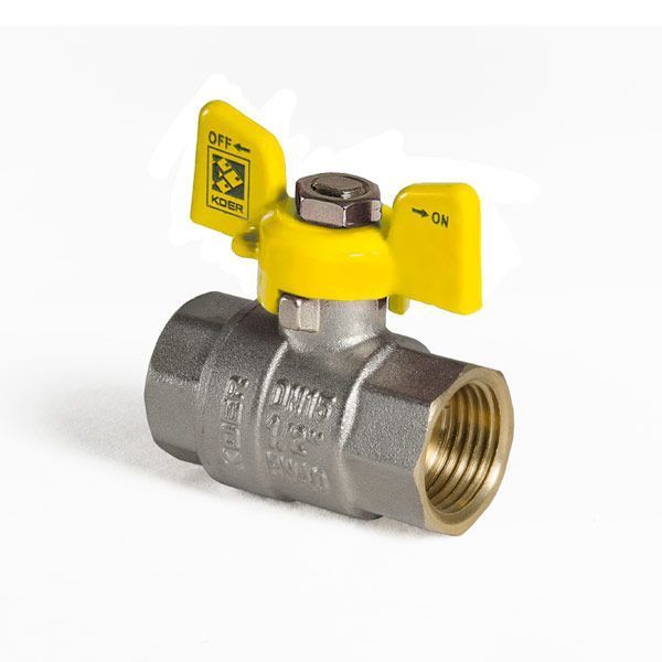 Кран кульовий KOER KR.217.G - 1/2" FF ГГМ YELLOW, ручка "метелик" жовта (KR0032) KR0032 фото