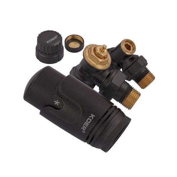Комплект для підключення радіатора Koer SET-24.Black - 1/2'' кутовий з термоголовкою (KR5283) KR5283 фото