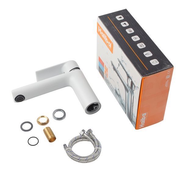 Смеситель для умывальника HAIBA ALEX 001 LONG WHITE-CHROME (HB9563) HB9563 фото