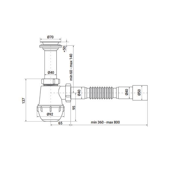 Сифон для кухні Zerix SK-01-A 1 1/2"x40 з литим випуском (ZX4950) ZX4950 фото