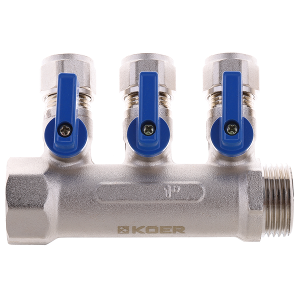 Колектор з кульовими кранами і фитингом Koer KR.1126-3 1"x3 ways (KR2839) KR2839 фото