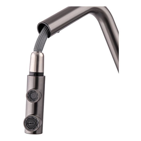 Кухонний змішувач на дві води Zerix LUX-024 Graphite з висувною лійкою (нерж. сталь) (ZX5557) ZX5557 фото
