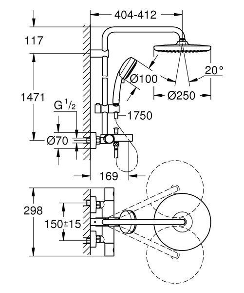 Душова система з термостатом для ванни Grohe New Tempesta Cosmop. System (26672000) 26672000 фото